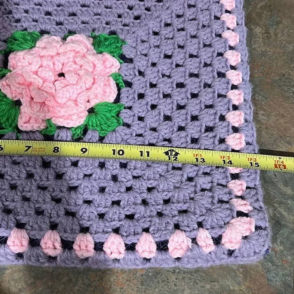 Granny Square Festival Mesh Lined Bag Purple and Pink Made in Spain